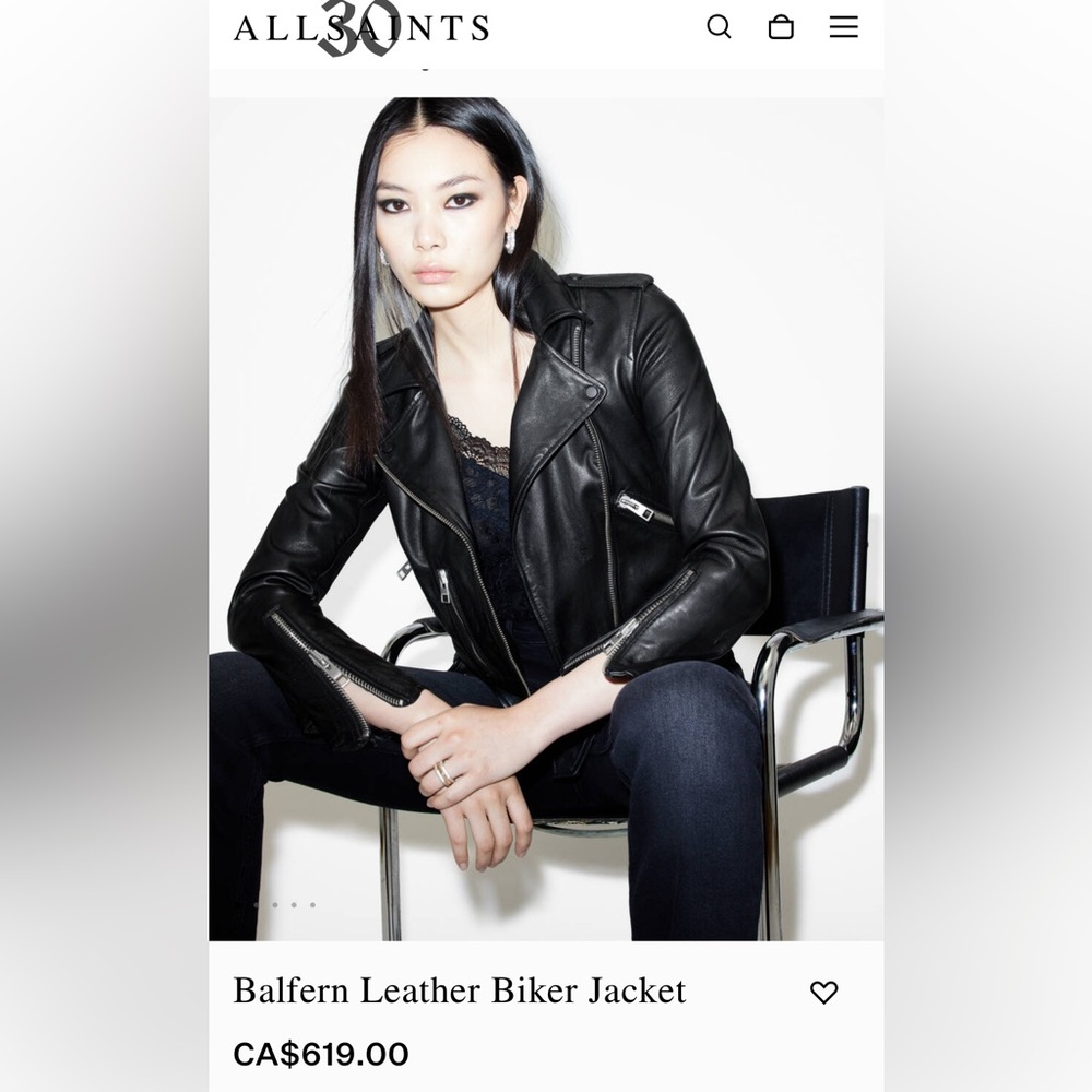 ALL SAINTS BALFERN LEATHER BIKER JACKET MOTO SIZE US 4 BUTTER SOFT